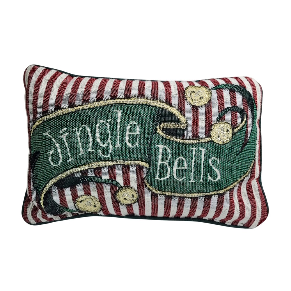 Unbranded Jingle Bells Christmas Tapestry Pillow Small Red Green Gold
